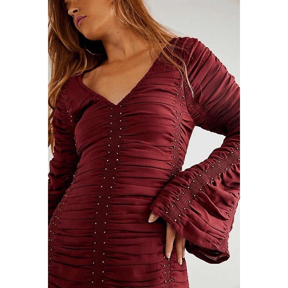 Nwt $448 Free People Western Romance Mini Dress Long Sleeve Beaded Boho Sz 0